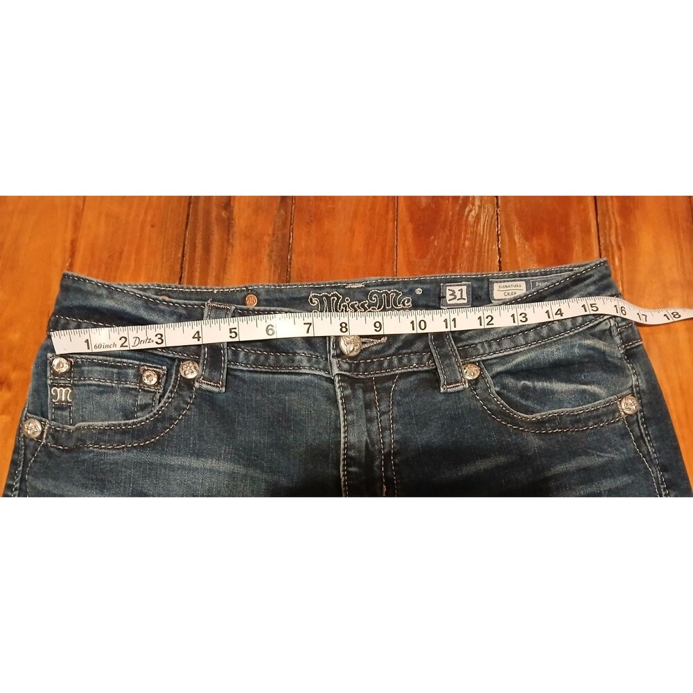 Miss Me 31 Dark Blue Crop Jeans Sequins on back Pockets - Picture 13 of 16